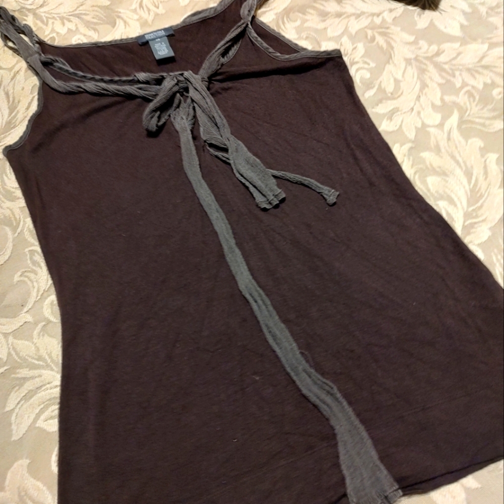 🤎 Whimsical KCR Chocolate Brown & Mocha Organza Ribbon Camisole Tank Top - XS - Picture 5 of 8